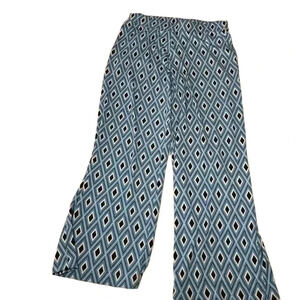 Michael Kors Geometric Print Wide Leg Pants Blue Black White Diamond Petite